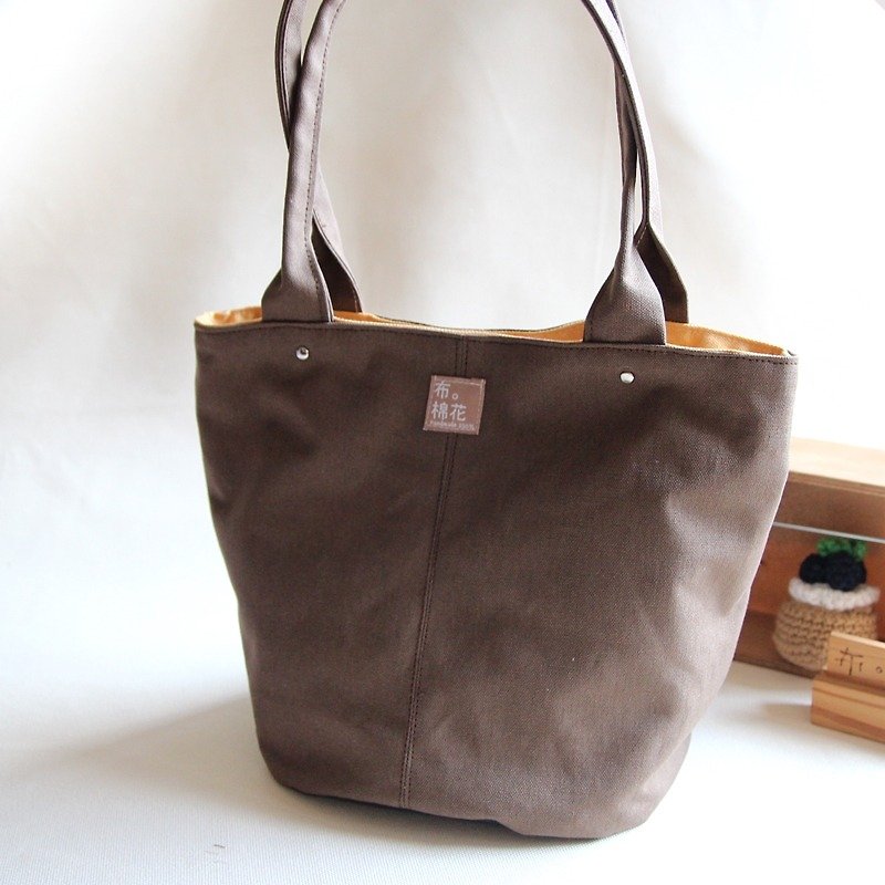 Cotton Fabric: Canvas Shoulder bag,  large capacity bag,  Canvas tote bag, Khaki - กระเป๋าถือ - ผ้าฝ้าย/ผ้าลินิน สีกากี