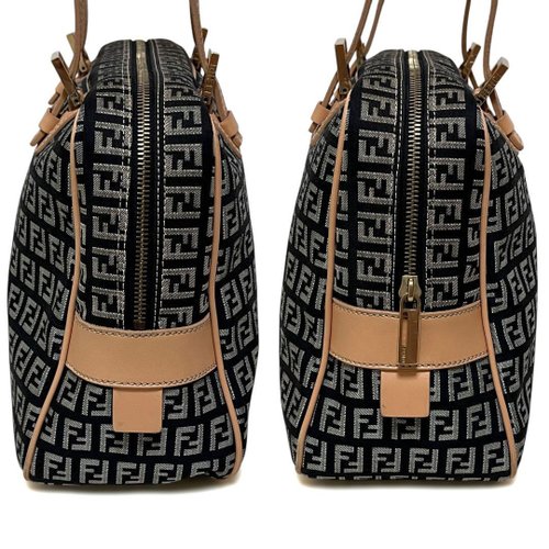 フェンディ　ハンドバッグ ズッキーノ ミニボストン　キャンバス　レザー　自立 本物 FENDI フェンディ ハンドバッグ ミニボストンバッグ