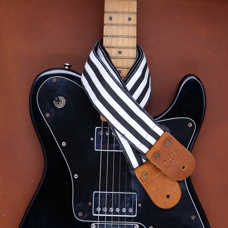 Black&White Guitar Strap - Guitars & Music Instruments - Genuine Leather Black
