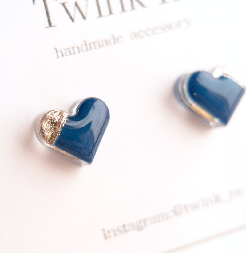 青 ハート ピアス イヤリング - ピアス・イヤリング - レジン ブルー