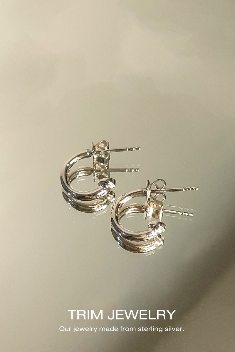 925 Sterling Silver Hoop Earrings 10mm. - White Rhodium plated - ต่างหู - เงินแท้ สีเงิน