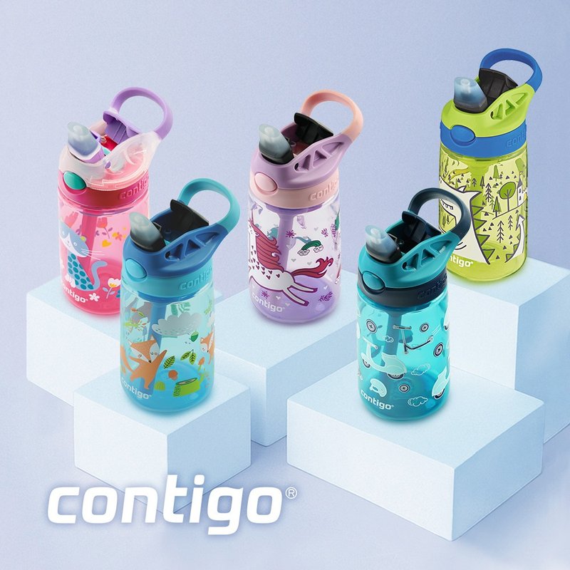 Contigo 兒童吸管瓶 414cc-(貓咪/獨角獸/摩托車/狐狸) - 水樽/水瓶 - 塑膠 粉紅色