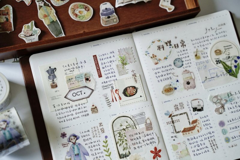 小物集 おうち道具 手帳日記素材 貼紙 (3張入) - 紙膠帶/和紙/PET - 其他材質 多色