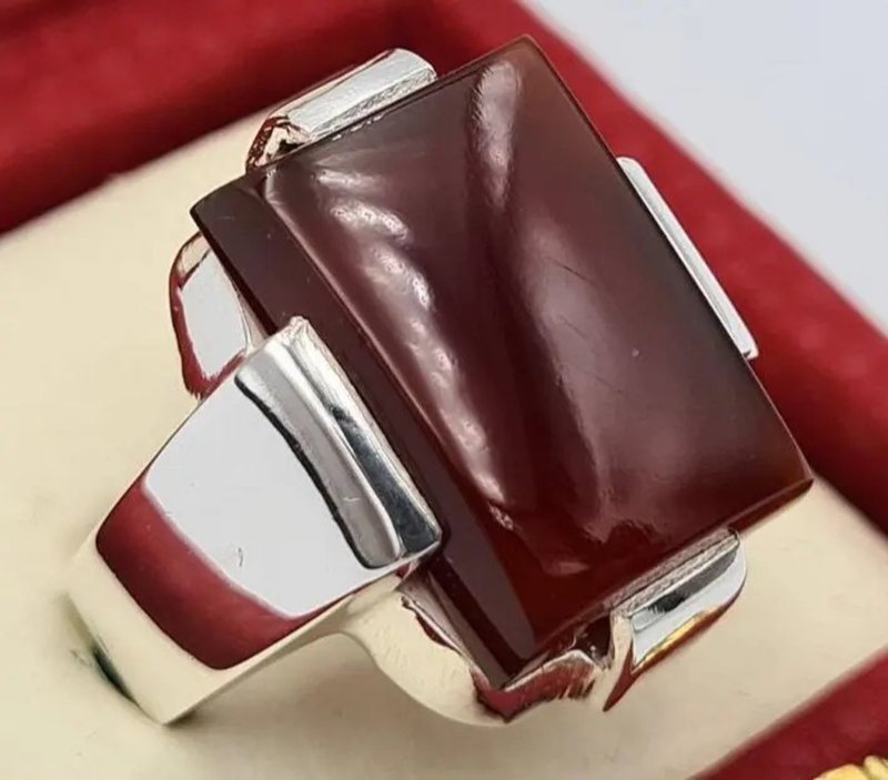 Yemeni Aqeeq Aqiq Akik Jewelry Unisex ring hakik real gemstone blood red ring - 戒指 - 寶石 紅色