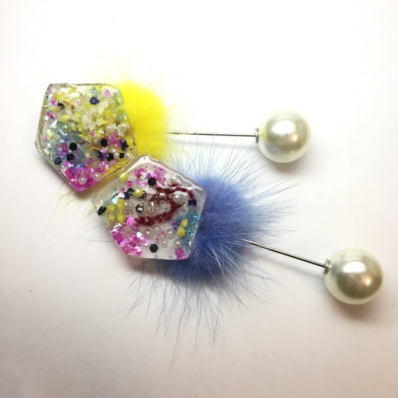 ジオメトリックツリーエステルヘアピンピン - ブローチ - 寄せ植え・花 ブルー