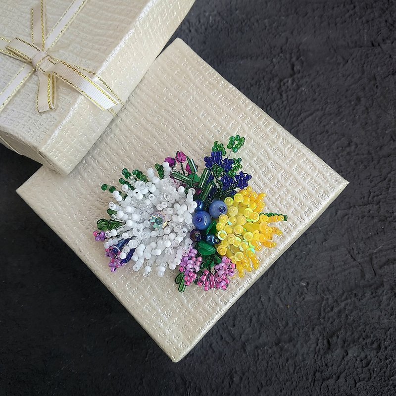 Bouquet Brooch Yellow Flower for Lover Unique Gift for Women Jewelry Set - เข็มกลัด - แก้ว 