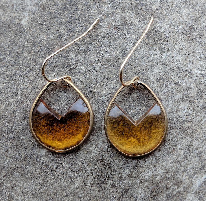 蜂蜜色古董玻璃圓型耳環 - 耳環/耳夾 - 玻璃 橘色