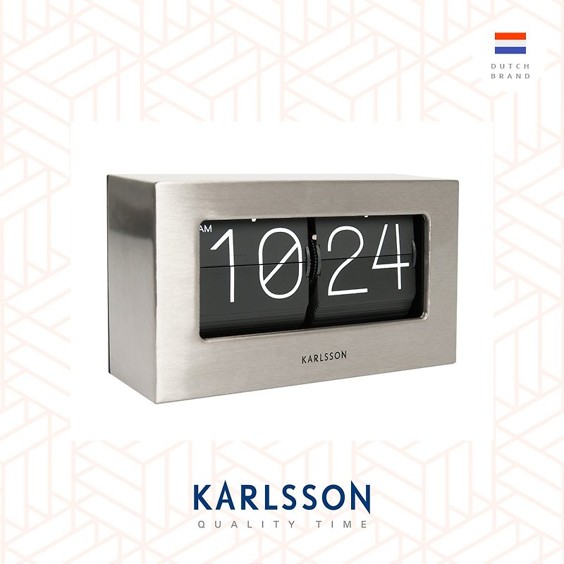 Karlsson, 座枱銀色翻頁鐘Table clock Boxed Flip brushed steel - 時鐘/鬧鐘 - 其他金屬 銀色