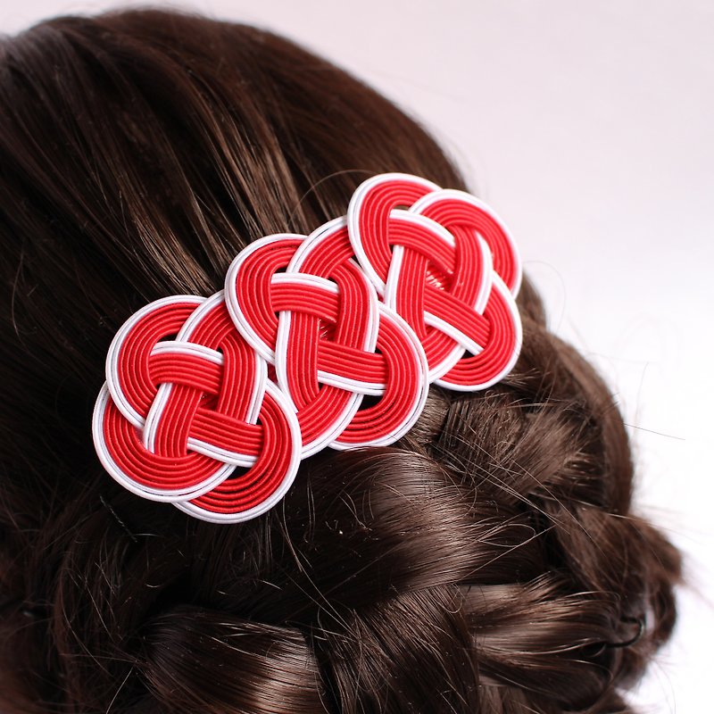 japanese style pierce hair accessory / mizuhiki / japan / present / barrette - Hair Accessories - Silk Red