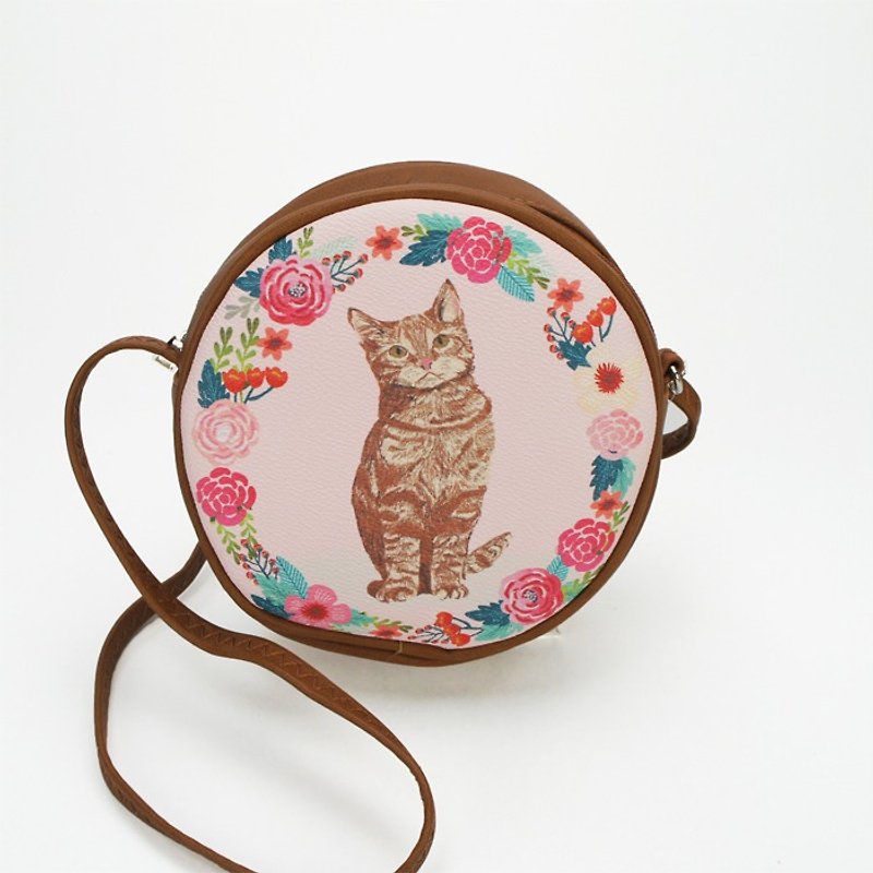 Ashley M - Floral Cats Circular Crossbody Bag  P87853UB - Messenger Bags & Sling Bags - Faux Leather Pink