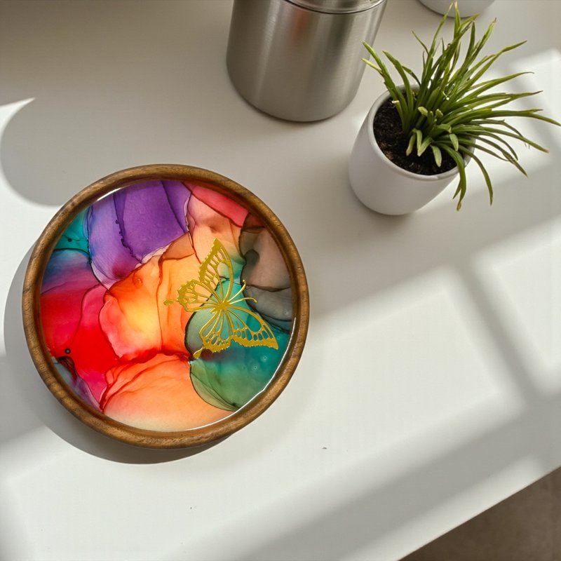 酒精墨水藝術優質胡桃木杯墊 - 蝴蝶 (G) - 擺飾/家飾品 - 其他材質 多色