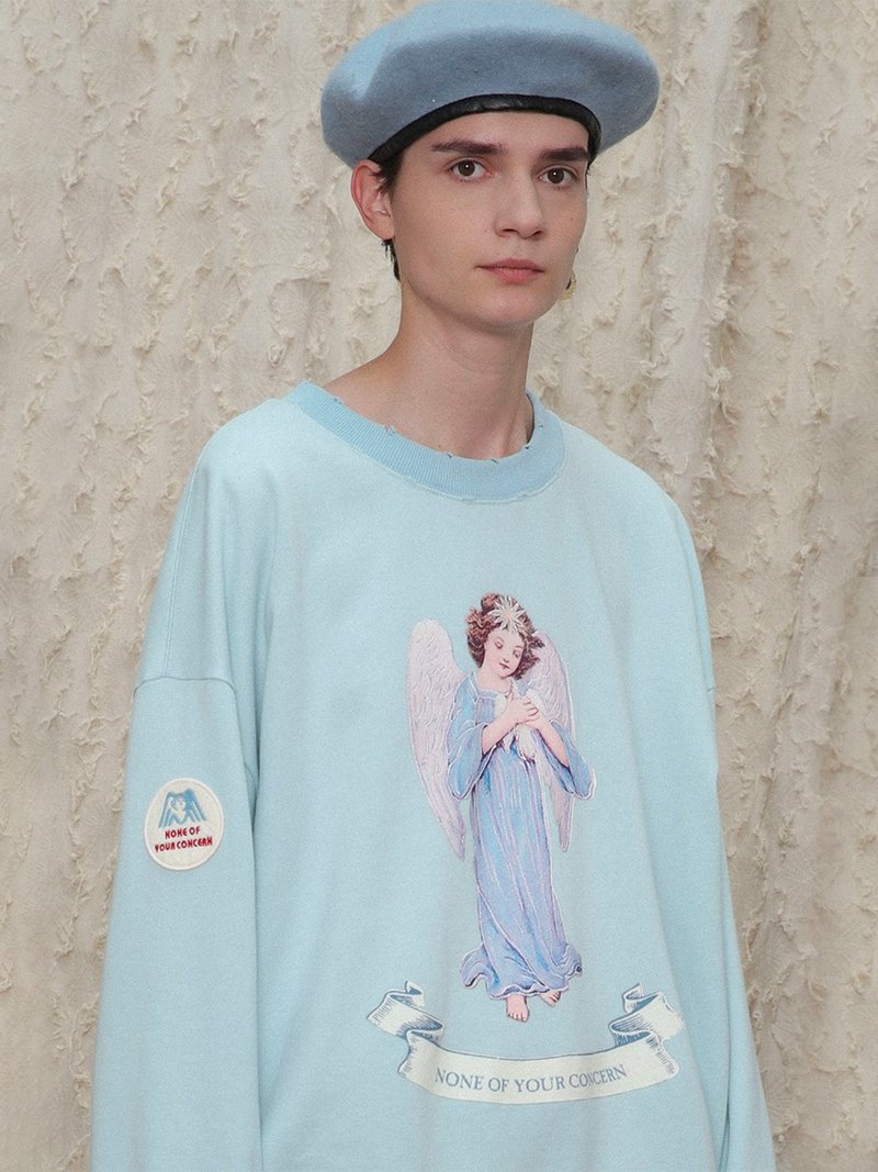 UNVESNOAW21エンブレイスエンジェル秋冬ルーズラウンドネックテリーシンスウェットシャツSWS-1402 - Tシャツ メンズ - コットン・麻 ブルー