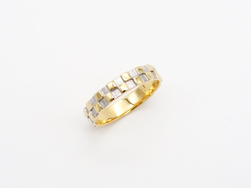 K18 Gold Checkered Pattern Ring (Small) Ichimatsu Ring - แหวนทั่วไป - เครื่องประดับ สีทอง