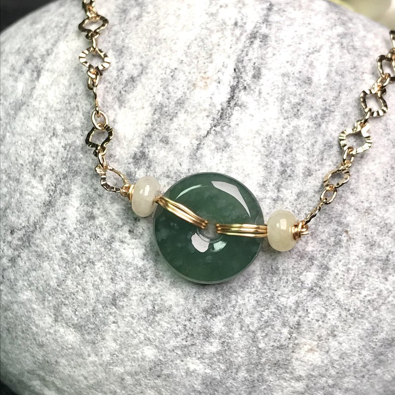 ビルマ翡翠カーゴ翡翠-氷翡翠ピンバックルブレスレットK14ゴールドギフト翡翠ギフトナチュラル - ブレスレット - 翡翠 グリーン