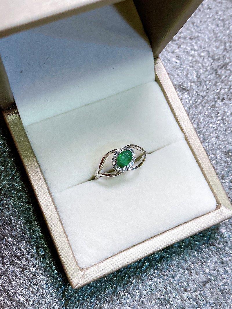 切面 祖母綠 戒指 印度製 手工製 925純銀 - 戒指 - 寶石 綠色