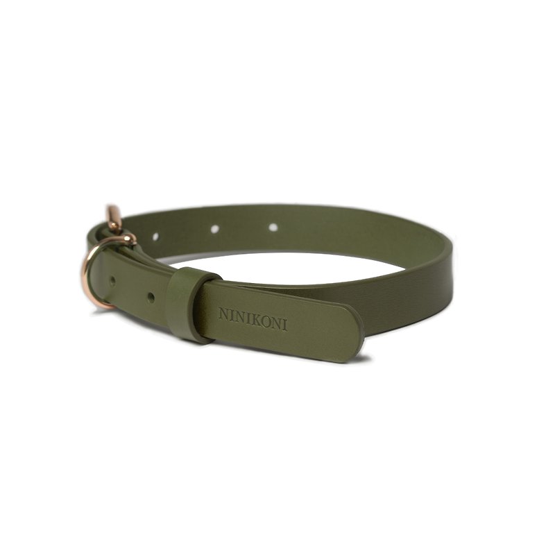 Cittadino Italian vegetable tanned leather collar - olive green - Collars & Leashes - Genuine Leather Green