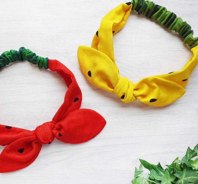 Watermelon pattern baby tie knot headband - หมวกเด็ก - ผ้าฝ้าย/ผ้าลินิน หลากหลายสี