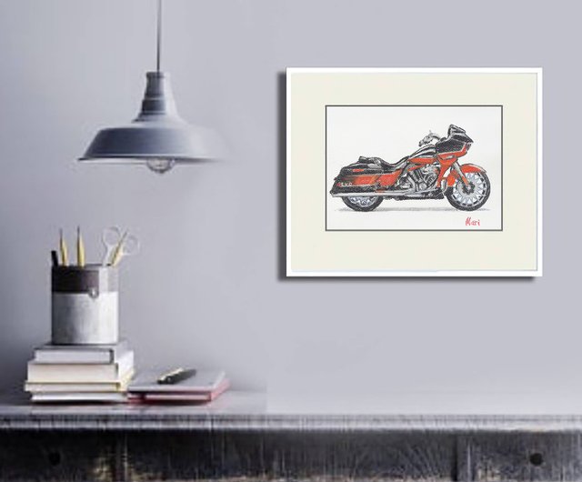 ハーレーダビッドソン絵画オリジナルオートバイロードグライド CVO