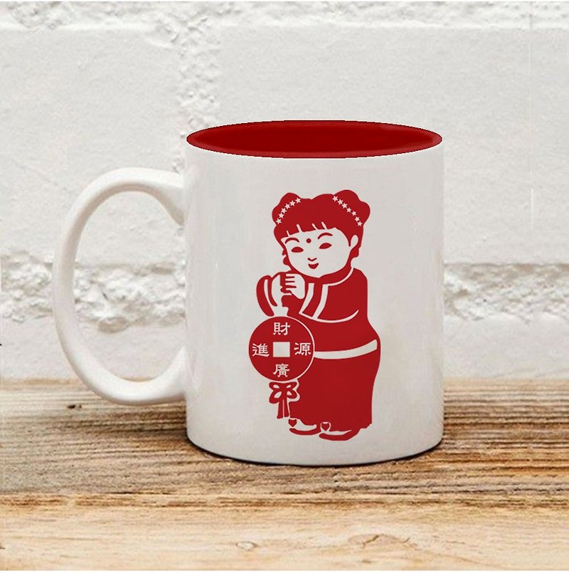 [新年系列] 娃娃の祝福 白瓷內彩馬克杯(紅)Al2-SPFV2 - 咖啡杯/馬克杯 - 瓷 