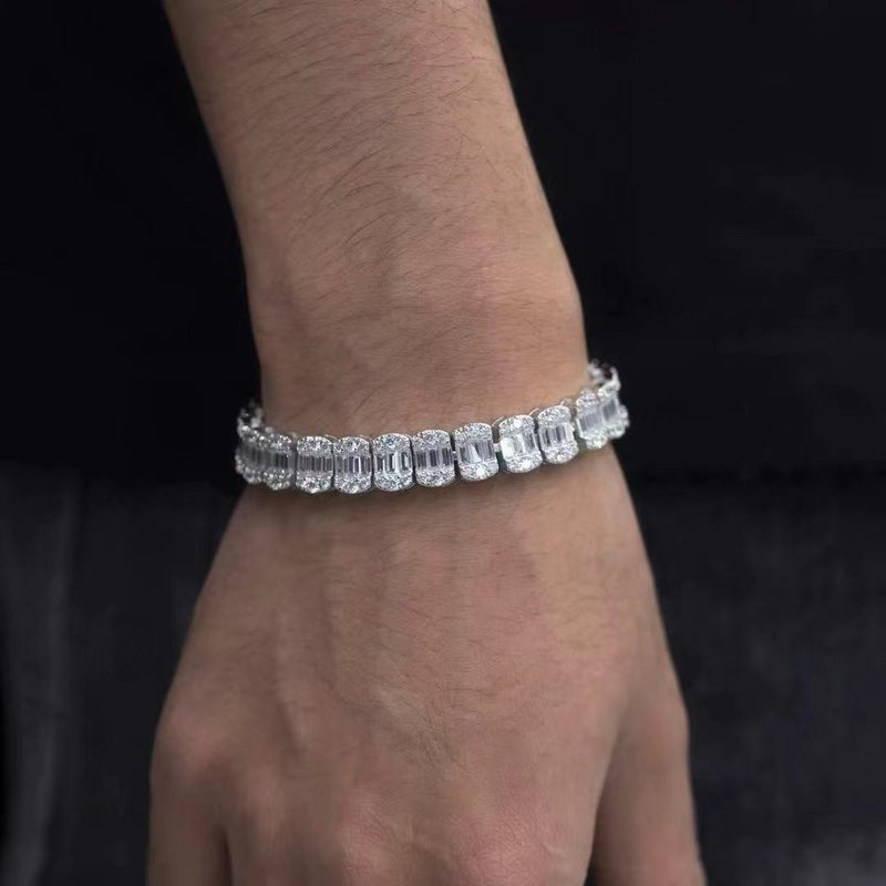 Wbj 10mmT Square Oval Bracelet Full Diamond Bracelet Bracelet - สร้อยข้อมือ - เครื่องเพชรพลอย สีเงิน