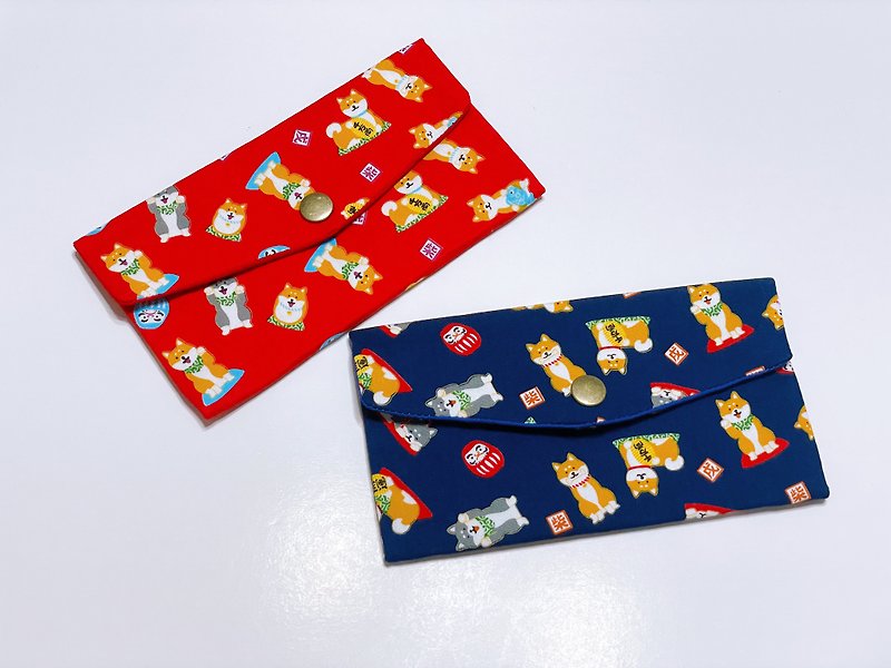 Shiba Inu lucky red envelope bag / storage bag / passbook bag can be embroidered for free - Chinese New Year - Cotton & Hemp Red