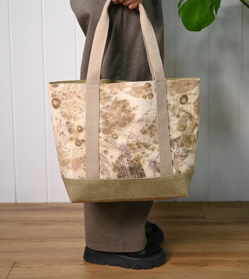 【記憶有限】EcoPrint 花葉移印 托特包 - 手提包/手提袋 - 棉．麻 多色