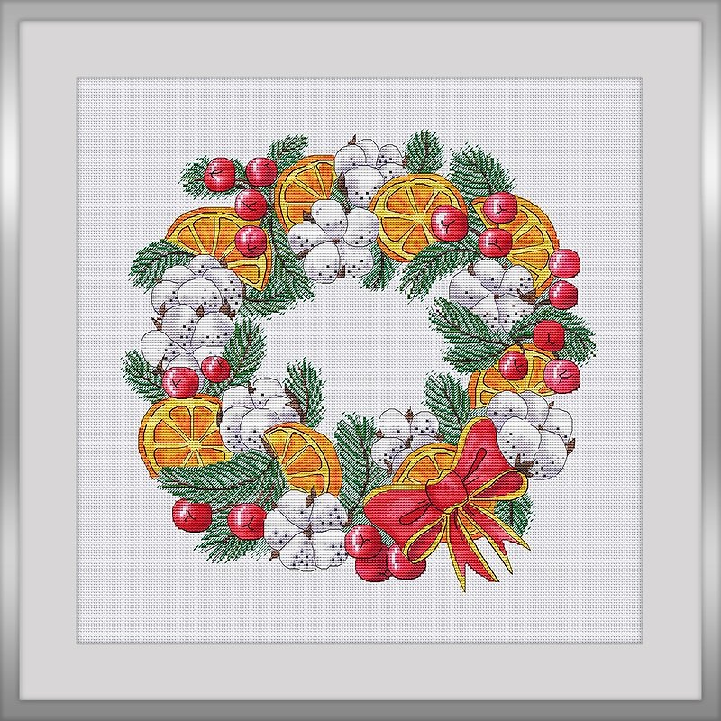 Cotton wreath Cross Stitch Pattern PDF. Christmas wreath. Xmas home decor - Knitting, Embroidery, Felted Wool & Sewing - Thread 