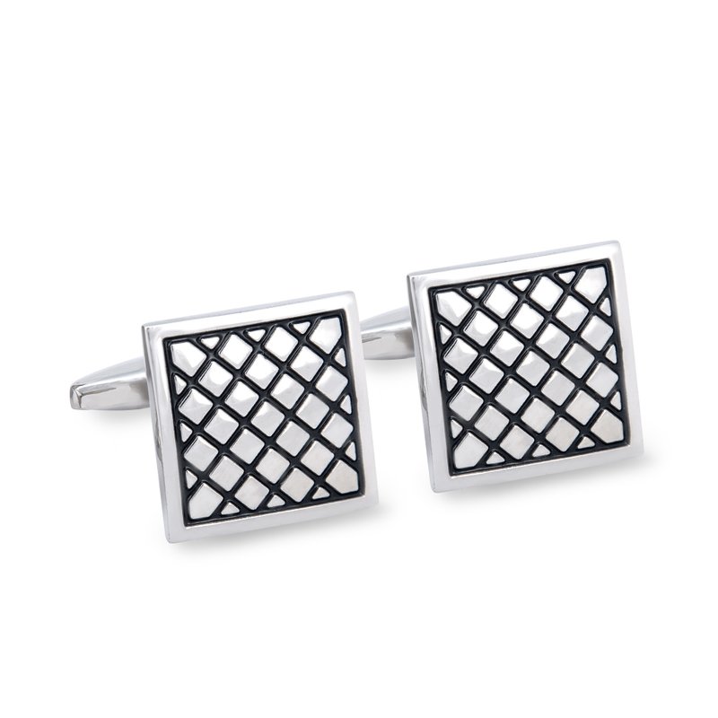 Square Criss Cross Cufflinks - กระดุมข้อมือ - โลหะ สีเงิน