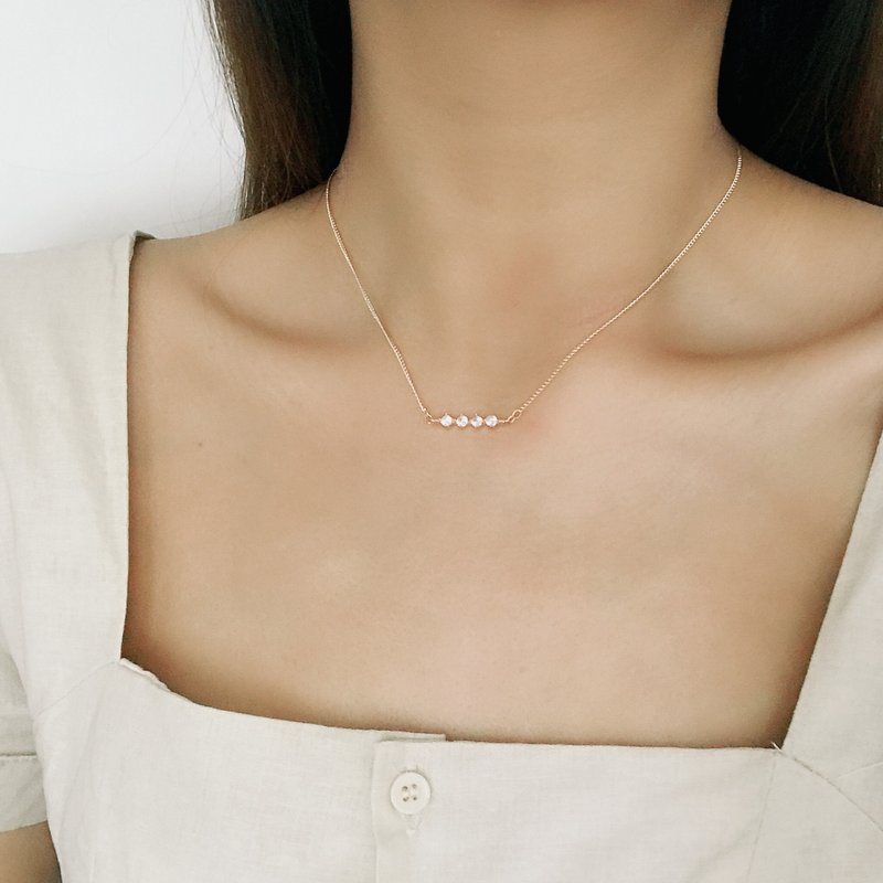 Simple 4 Stone 925 sterling silver gold-plated necklace ALYSSA & JAMES - สร้อยคอ - เครื่องประดับพลอย สีทอง