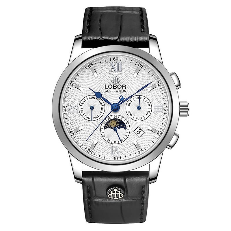 【5色可選】LOBOR Cellini系列 42mm男裝 日月相機械錶 - 男裝錶/中性錶 - 防水材質 白色