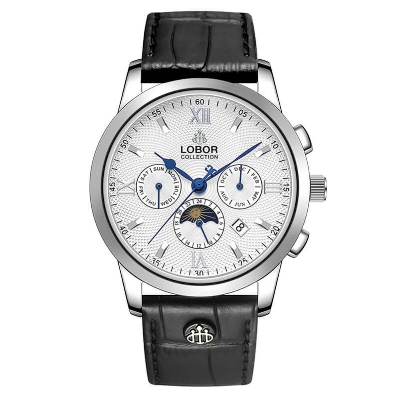 [5 colors optional] LOBOR Cellini series 42mm men's sun and moon phase mechanical watch - นาฬิกาผู้ชาย - วัสดุกันนำ้ ขาว