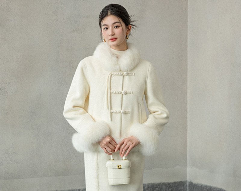 New Chinese style wool double-sided high-grade white goose down coat - Women's Tops - Wool White