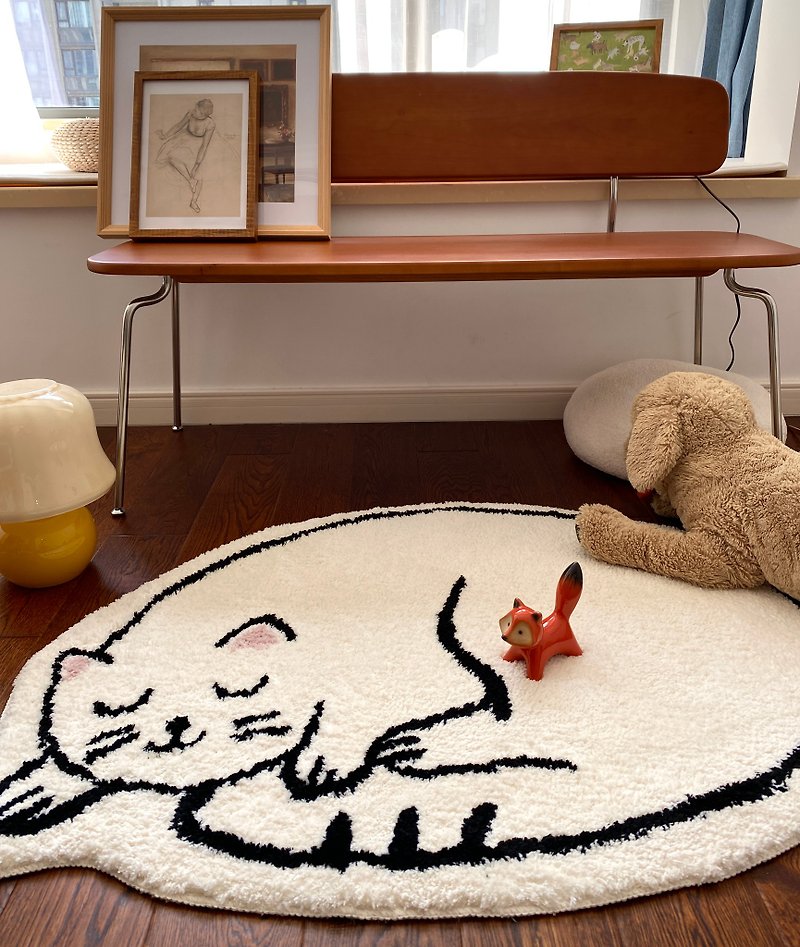 睡覺貓 擼貓感植絨地毯 床邊毯 加厚雲感舒適! - 地墊/地毯 - 聚酯纖維 白色