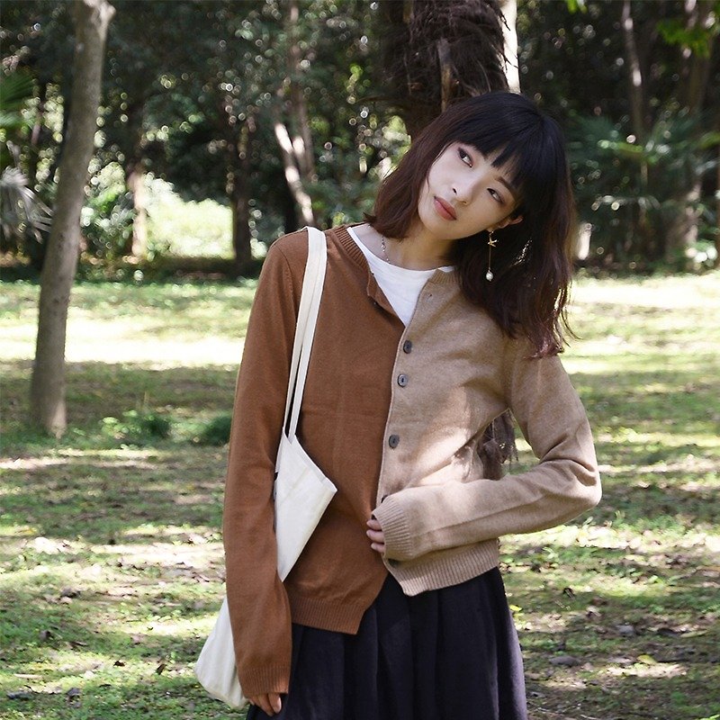 復古不規則羊毛針織開衫-米駝色|上衣|澳洲美麗諾羊毛|獨立品牌|Sora-60 - 女毛衣/針織衫 - 羊毛 