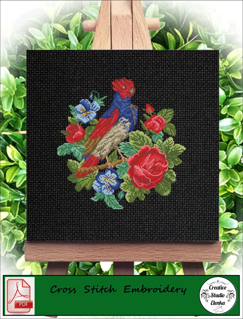 Vintage Cross Stitch Scheme Bird 2 - PDF Embroidery Scheme - Knitting, Embroidery, Felted Wool & Sewing - Other Materials 