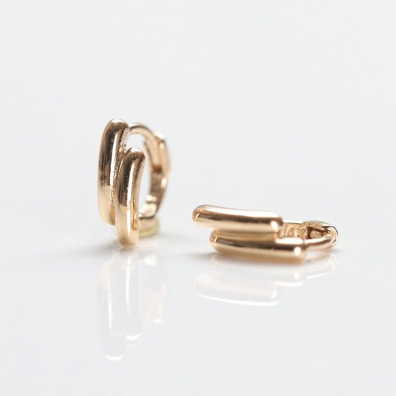 14K Double Bread Lock Earring 長條小耳扣耳環(內徑5mm) (單個) - 耳環/耳夾 - 貴金屬 金色