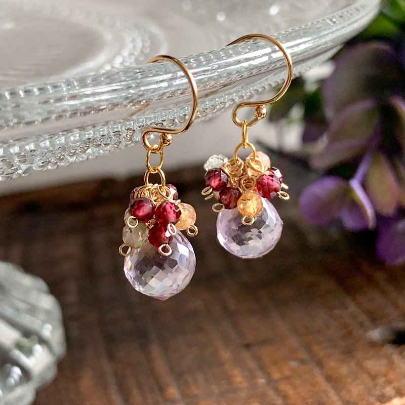 14kgf pink amethyst onion earrings - Earrings & Clip-ons - Semi-Precious Stones Pink