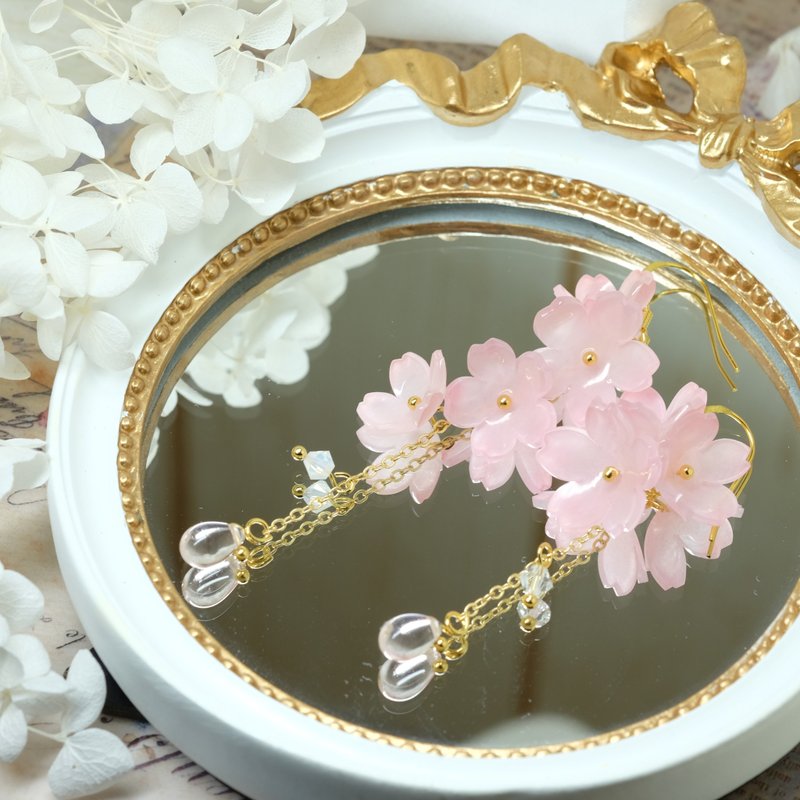 sakura earring -pink-【Blooming only to you】 - ต่างหู - เรซิน สึชมพู