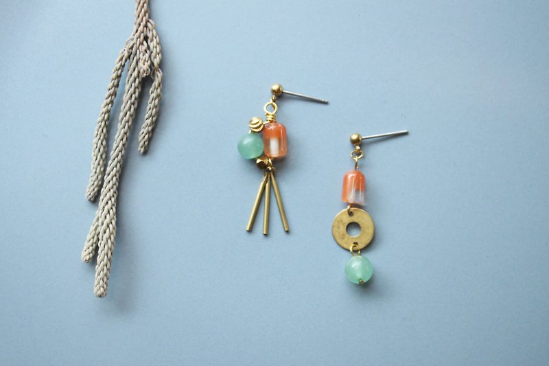 Goldfish and net - earring  clip-on earring - Earrings & Clip-ons - Stone Green
