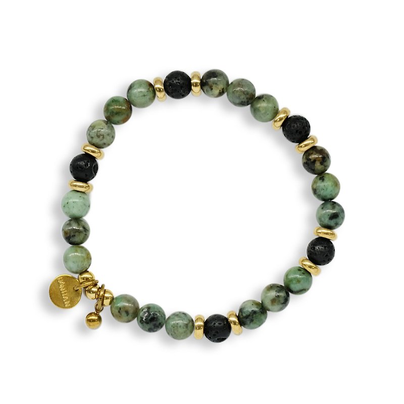 String Series Brass African Turquoise Volcanic Rock Bracelet Natural Ore Crystal - สร้อยข้อมือ - หยก สีเขียว