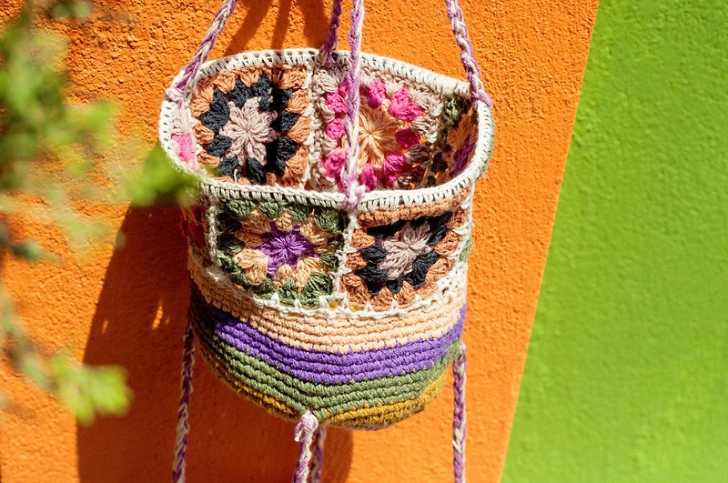 Hand-crocheted storage basket/hand-woven storage basket/storage basket/hanging bag/flower woven basket-Northern Europe - Storage - Cotton & Hemp Multicolor