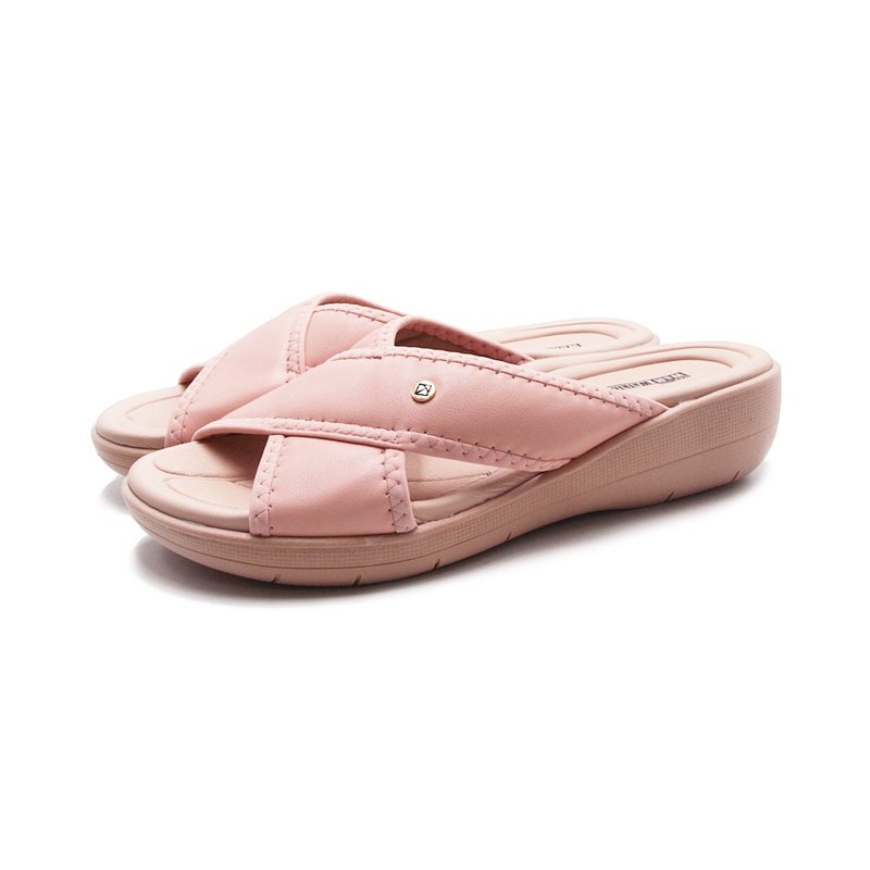 WALKING ZONE Cross Comfort Belt Platform Slippers Women's Shoes - Rose Pink - รองเท้าแตะ - หนังเทียม 