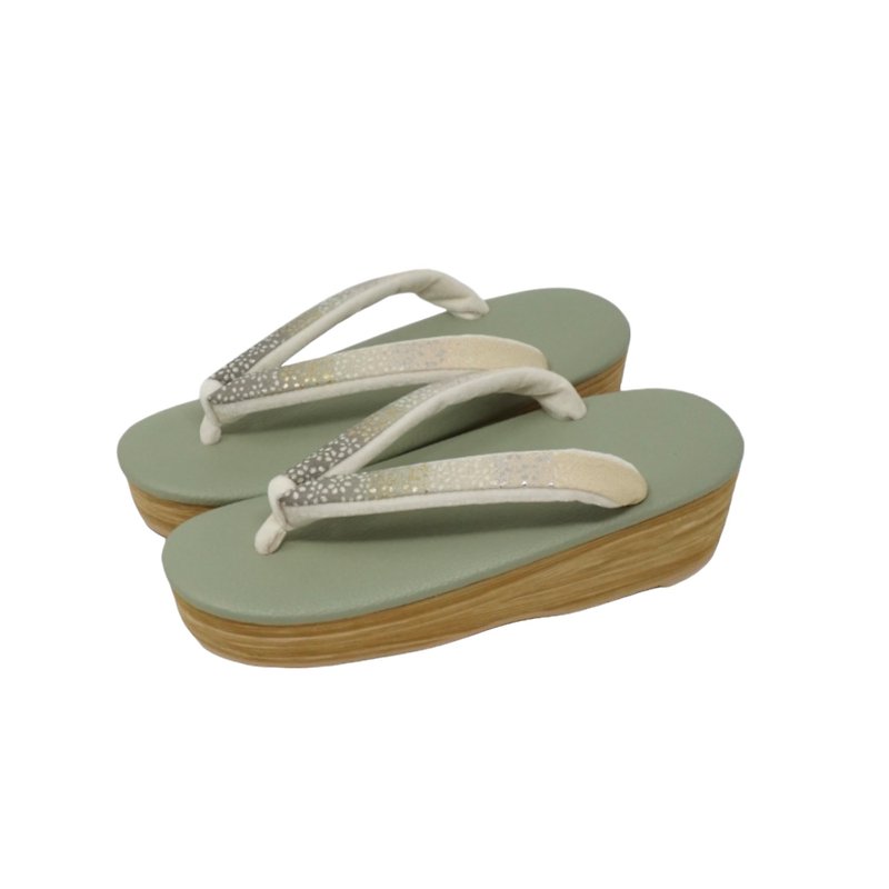 Macaron EVA footwear, blurred gold and silver scattered straps, pistachio - Other - Faux Leather Green