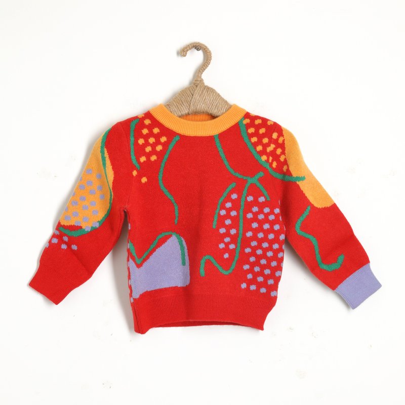 BIR children's clothing | Christmas bright color crew neck sweater - Tops & T-Shirts - Cotton & Hemp Red