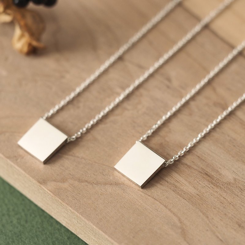 2 pieces set) Square pair necklace Silver 925 - สร้อยคอ - โลหะ สีเงิน