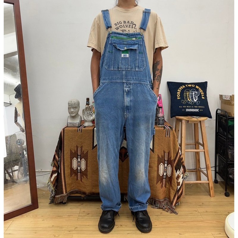 LIBERTY washed light denim overalls vintage overalls second-hand - กางเกงขายาว - ผ้าฝ้าย/ผ้าลินิน สีน้ำเงิน