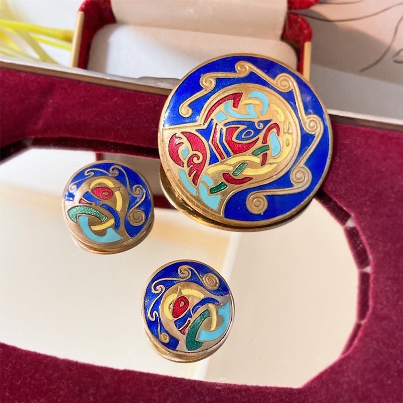 [Western Antique Jewelry] Irish Handmade Enamel Craft Ethnic Totem Color Earrings Clip-On - Earrings & Clip-ons - Precious Metals Multicolor