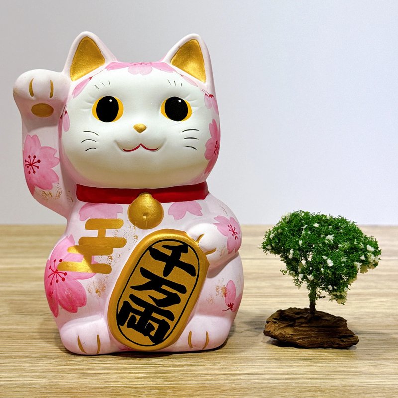 【福運滿滿】日本谷中堂招財貓 | 粉紅櫻 - 擺飾/家飾品 - 瓷 粉紅色