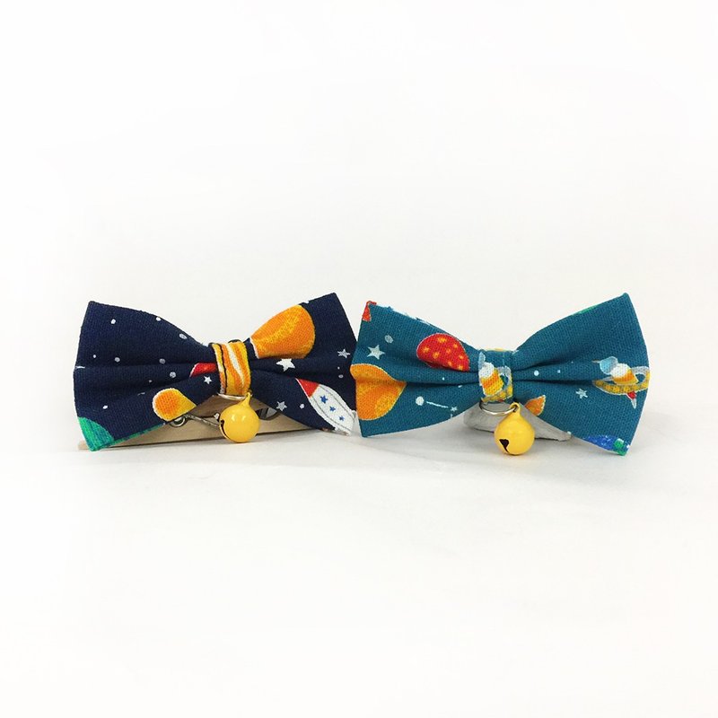 Space Exploration Bowknot Pet Decoration Collar Cat Small Dog Mini Dog - ปลอกคอ - ผ้าฝ้าย/ผ้าลินิน สีน้ำเงิน