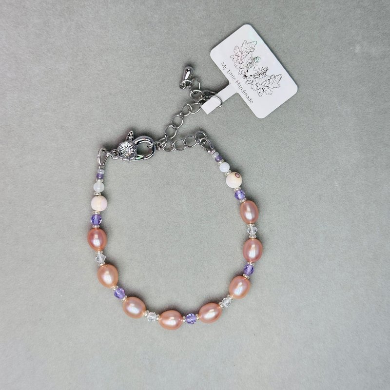 Natural freshwater pearl + Swarovski crystal bracelet JW96H-001 - สร้อยข้อมือ - ไข่มุก หลากหลายสี